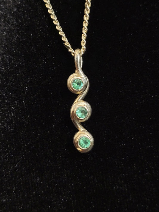 Sterling Silver Pendant with 3 Panjshir Emeralds.