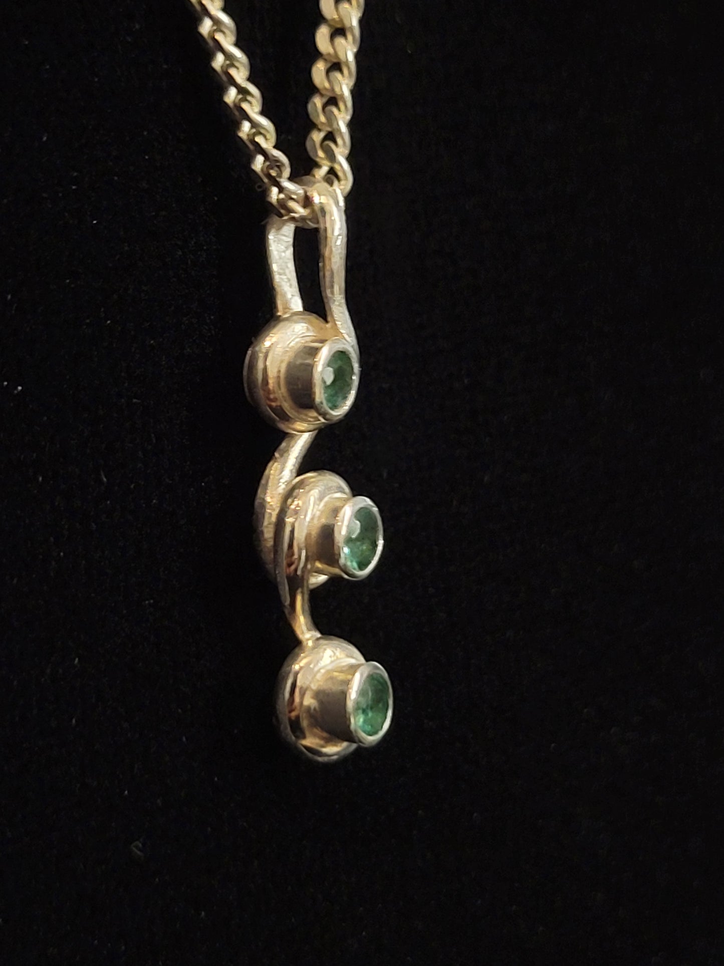 Sterling Silver Pendant with 3 Panjshir Emeralds.