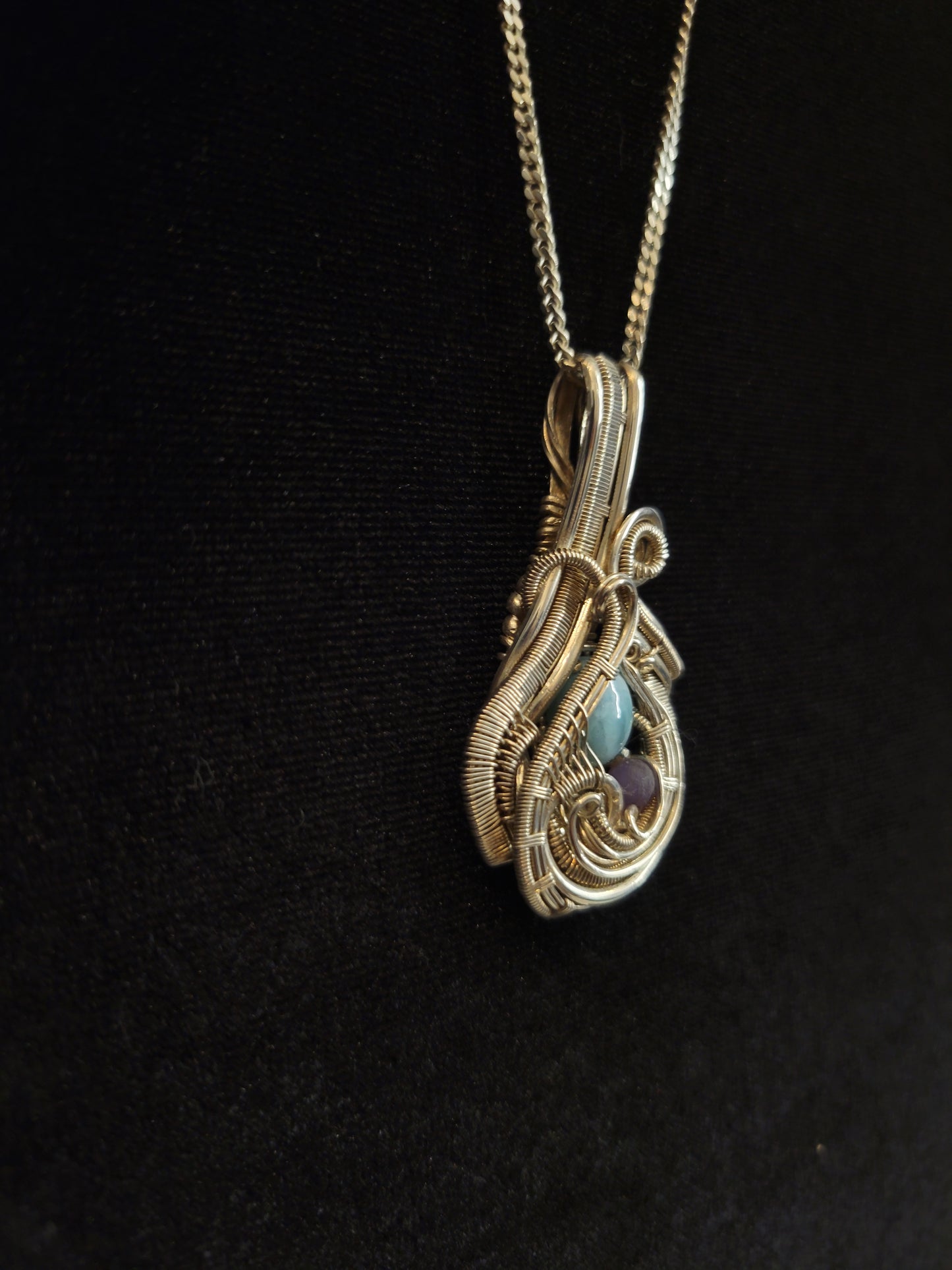 Larimar and Grape Agate Sterling Silver Pendant