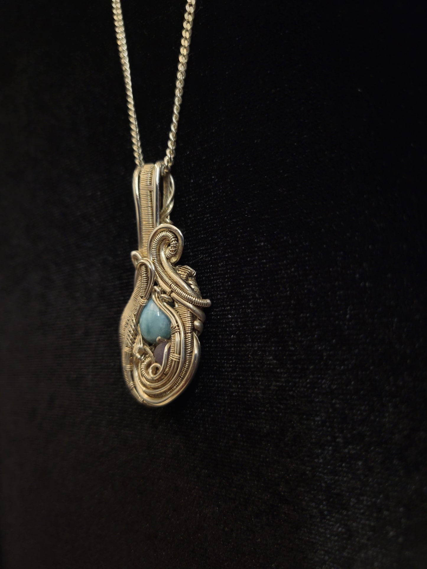 Larimar and Grape Agate Sterling Silver Pendant